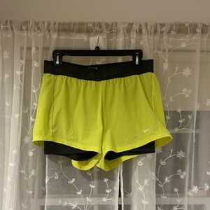 Nike Women's Lime Green and Black Athletic Shorts